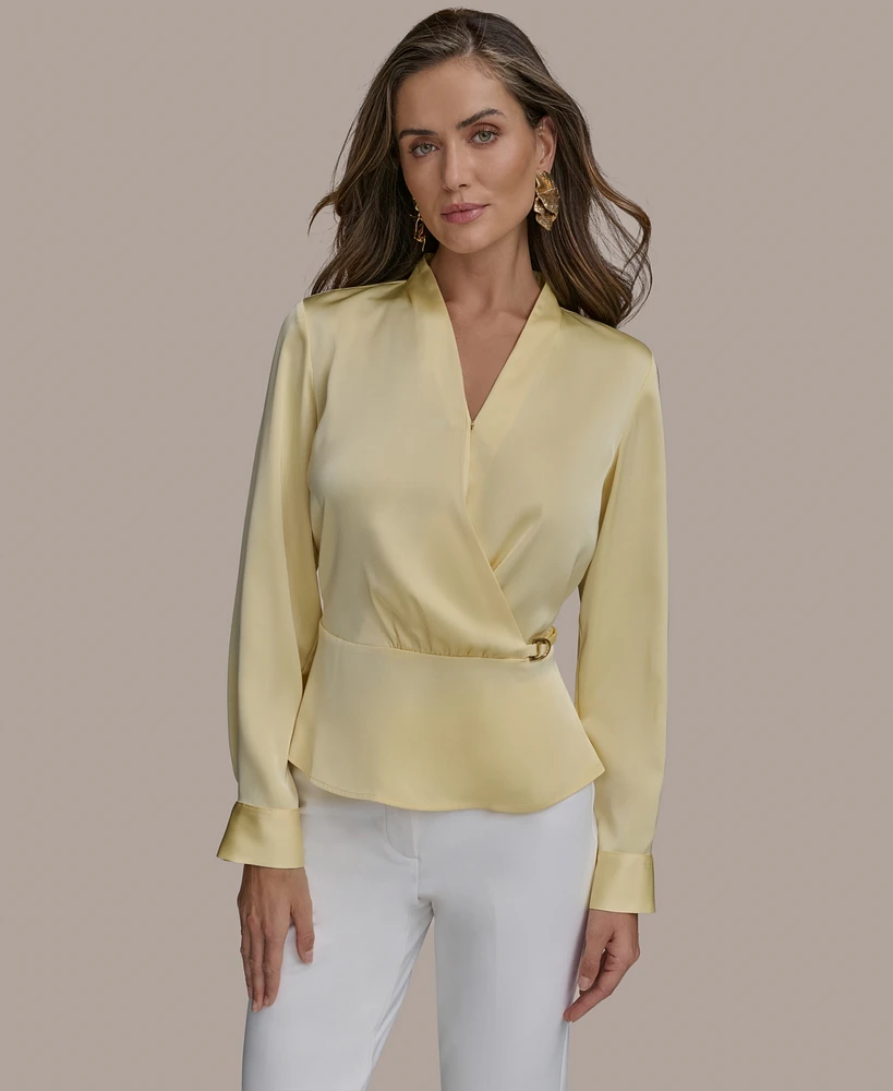 Donna Karan New York Women's Hardware-Trim Faux-Wrap Blouse