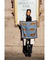 Jessie Zhao New York Double Sided Wool Silk Scarf Of Blue Leopards Garden