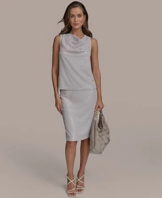 Donna Karan New York Womens Sequined Cowlneck Top Pencil Skirt