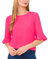 CeCe Women's Rumple Crewneck 3/4-Sleeve Ruffled Cuff Blouse
