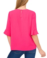 CeCe Women's Rumple Crewneck 3/4-Sleeve Ruffled Cuff Blouse