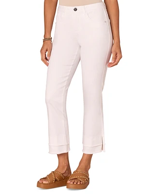 Democracy Petite Frayed-Cuffed Side-Slit Denim Jeans