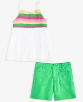 Epic Threads Little Big Girls Crochet Swing Tank Top Twill Patch Pocket Shorts Exclusively At Macys