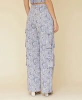Avec Les Filles Women's Floral Print Wide-Leg Cargo Pants