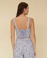 Avec Les Filles Women's Floral Print Lace-Trim Square-Neck Corset Top