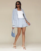 Avec Les Filles Women's Belted Cuffed Striped Shorts