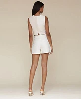 Avec Les Filles Womens Tailored Mixed Media Vest Crochet Overlay Mini Skort
