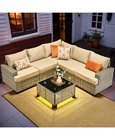 Xizzi Outdoor Patio Furniture Set,6 Pieces Rattan Sectional Set,Outside Coversation Set with Extra Deep Sofa Couch and Solar C