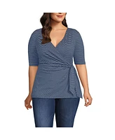 Lands' End Plus Elbow Sleeve Lightweight Jersey Side Tie Blouse