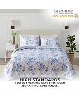 Linery & Co. Blue Floral Microfiber Quilt Set With Shams