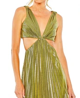 Mac Duggal Women's Pleated Metallic Cutout Gown