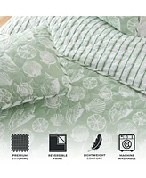 Linery & Co. Green Seashell Microfiber Quilt Set With Shams