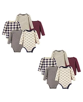 Hudson Baby Unisex Cotton Long-Sleeve Bodysuits, Burgundy Football 10-Piece, 18-24 Months