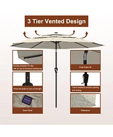 Mondawe 11 ft Solar Led Lighted 3-Tier Outdoor Patio Market Umbrella with Double Air Vent and Push Button Tilt