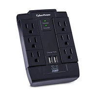 6 Outlet 2 Usb Surge Protector - Black