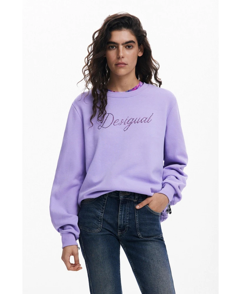 Desigual Women's Sweatshirt with Logo and Rhinestones