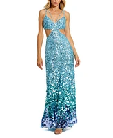 Mac Duggal Women's Thin Strap Cut Out Gown With Ombre Sequins