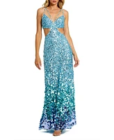 Mac Duggal Women's Thin Strap Cut Out Gown With Ombre Sequins