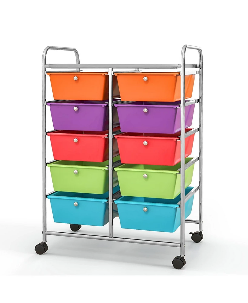 10-Drawer Rolling Storage Cart-Deep