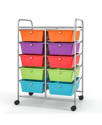 10-Drawer Rolling Storage Cart-Deep