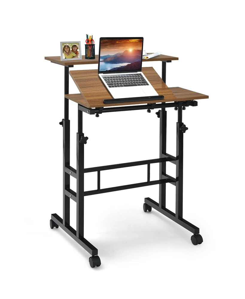 Mobile Standing up Desk Adjustable Computer Desk Tilting Workstation