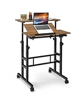 Mobile Standing up Desk Adjustable Computer Desk Tilting Workstation