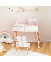 2 in 1 Wooden Princess Kids Vanity Set with Mirror