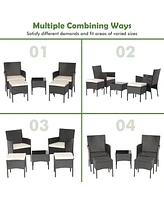 Gymax 5 Piece Patio Rattan Conversation Set Outdoor Wicker Sofa Set with 2 Ottomans
