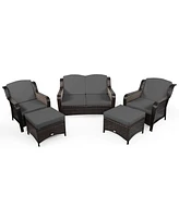Gymax 5 Piece Outdoor Patio Rattan Conversation Sofa Furniture Set w/ Cushions