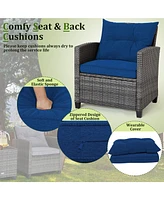 Gymax 3 Piece Patio Rattan Wicker Sofa Set w/ Cushions Glass Tabletop