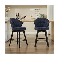 Set of 2 Swivel Bar Stools, Chenille Upholstered Counter Height Chairs with Wing-Back & Solid Wood Legs-The Pop Home