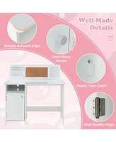 Wooden Kids Study Desk and Chair Set with Storage Cabinet and Bulletin Board