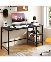 55 Inch Modern Industrial Style Study Writing Desk with 2 Storage Shelves