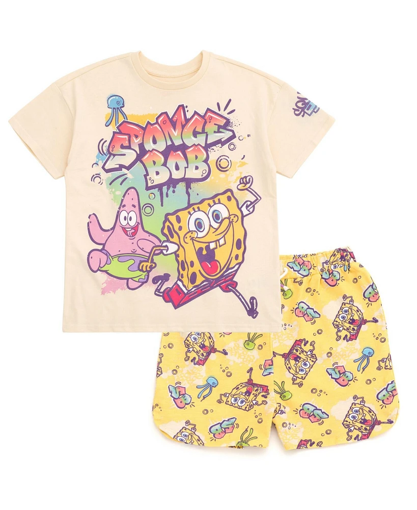 SpongeBob SquarePants Toddler Girls T-Shirt and French Terry Shorts Outfit Set