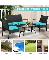 Gymax Piece Outdoor Pe Wicker Furniture Conversation Set Patio Rattan w/ Table Sofa Chair