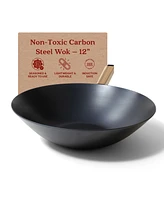 Alva Forest 4-Piece Professional Carbon Steel Cookware Set - Pre-Seasoned Non-Toxic Frying Pans & Wok - Chemical-Free, Traditional Cooking Surface