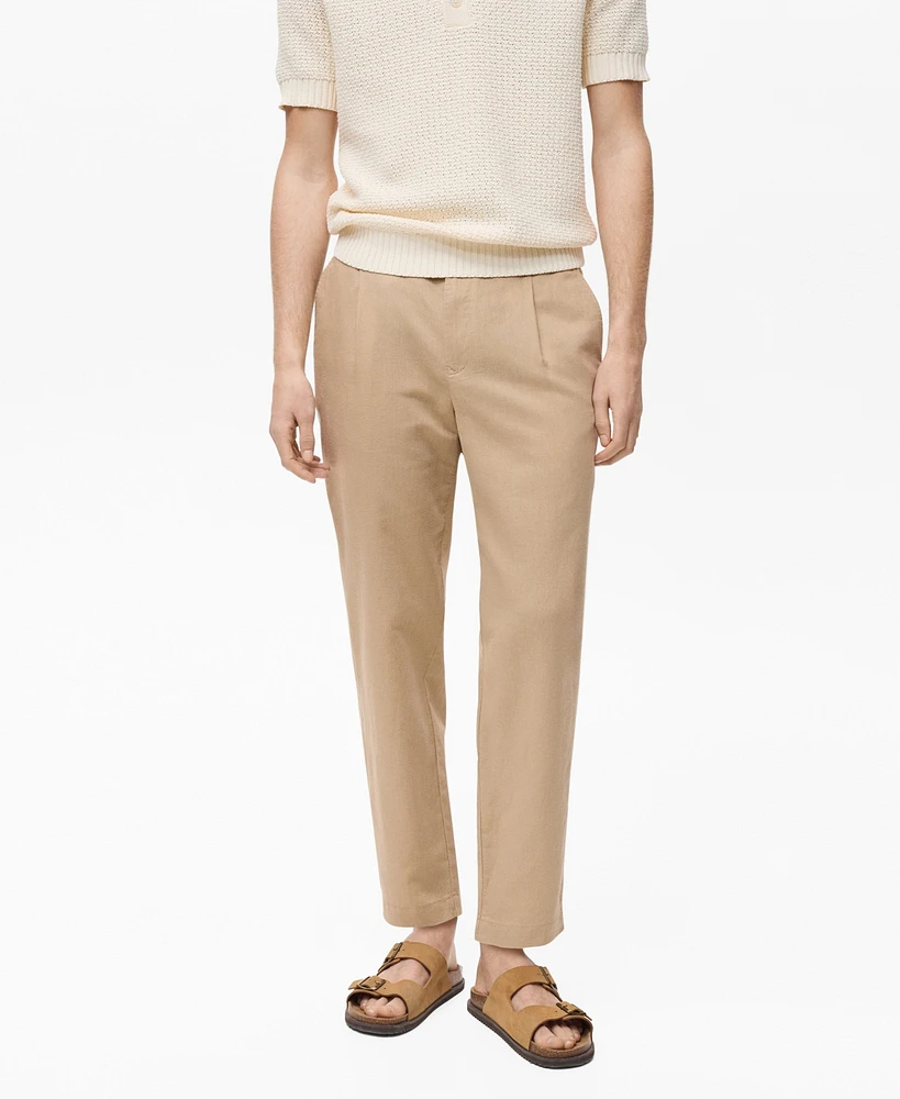 Mango Men's Eu Slim-Fit Linen-Blend Drawstring Pants