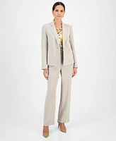 Kasper Womens Notched Collar Blazer Cowlneck Top Crepe Pants Regular Petite