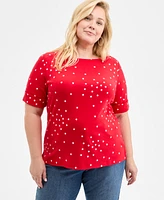 Style & Co Plus Striped Elbow-Sleeve Knit Top, Exclusively at Macy's