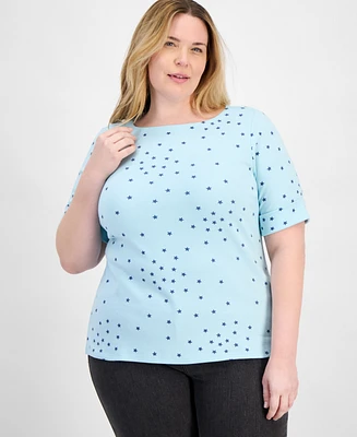 Style & Co Plus Striped Elbow-Sleeve Knit Top, Exclusively at Macy's