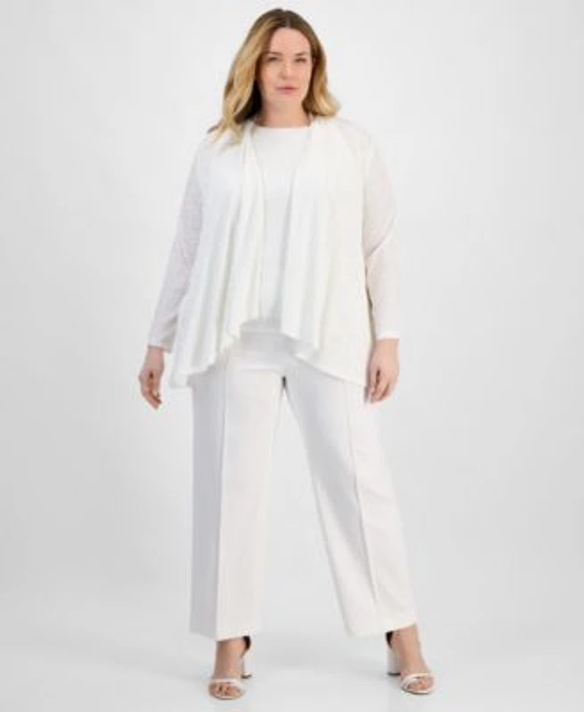 Anne Klein Plus Size Sequin Top Pintucked Pants Cardigan Sweater