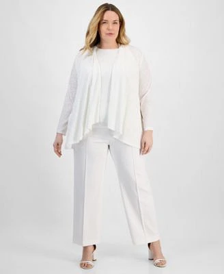 Anne Klein Plus Size Sequin Top Pintucked Pants Cardigan Sweater
