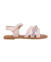 Bebe Little Girls Flat with Rhinestone and Heart Charm Sandals