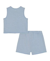 Kids Headquarters Toddler and Little Girls 2-Piece Crochet Trim Lurex Weave Button Up Vest Shorts Set