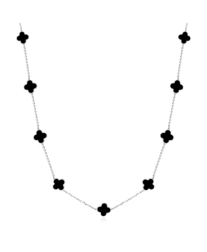 The Lovery Mini Onyx Clover Necklace 14K White Gold