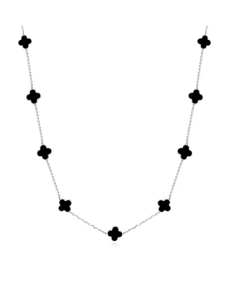 The Lovery Mini Onyx Clover Necklace 14K White Gold
