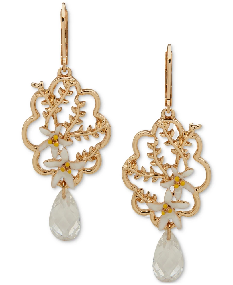 lonna & lilly Gold-Tone Flower & Cubic Zirconia Openwork Flower Statement Earrings