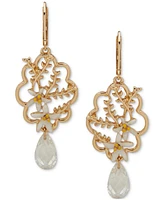 lonna & lilly Gold-Tone Flower & Cubic Zirconia Openwork Flower Statement Earrings