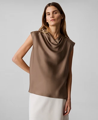 Calvin Klein Women's Cap-Sleeve Satin Cowlneck Blouse