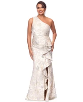 Xscape Petite One-Shoulder Metallic Jacquard Gown